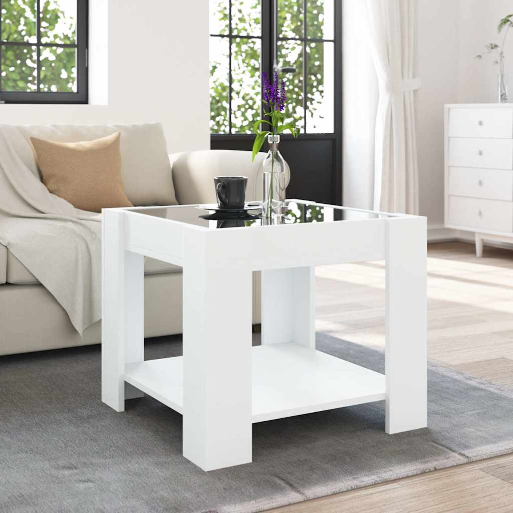 Tavolino Salotto con LED Bianco 53x53x45 cm Legno Multistrato