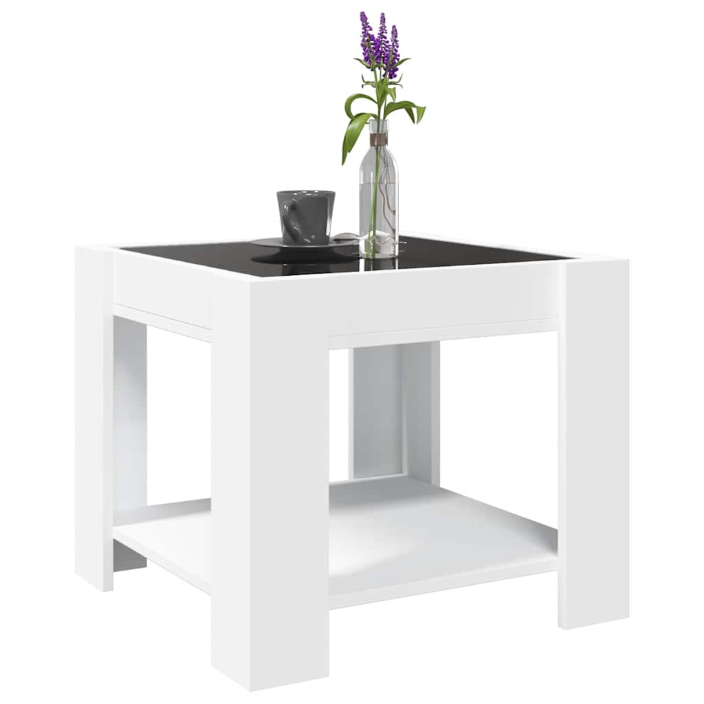 Tavolino Salotto con LED Bianco 53x53x45 cm Legno Multistrato