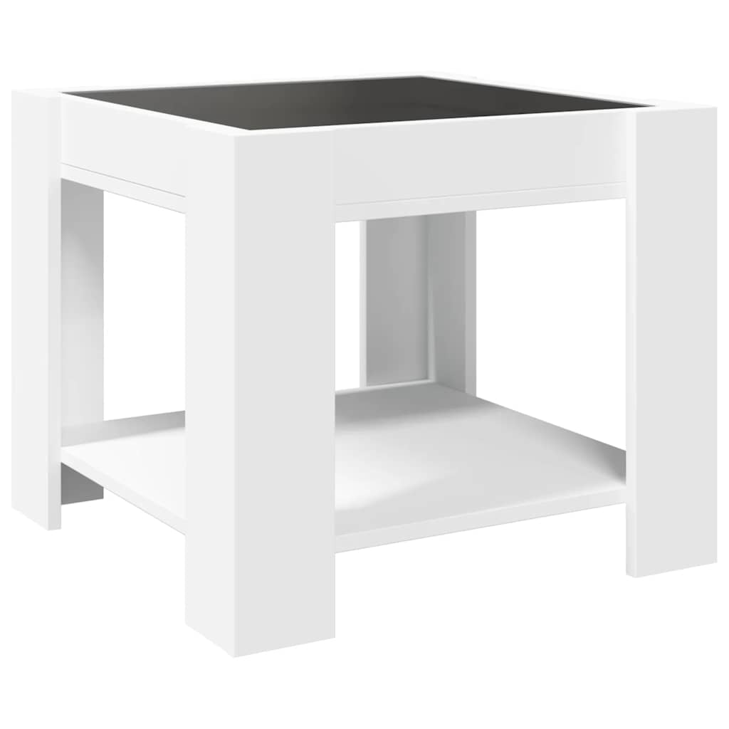 Tavolino Salotto con LED Bianco 53x53x45 cm Legno Multistrato
