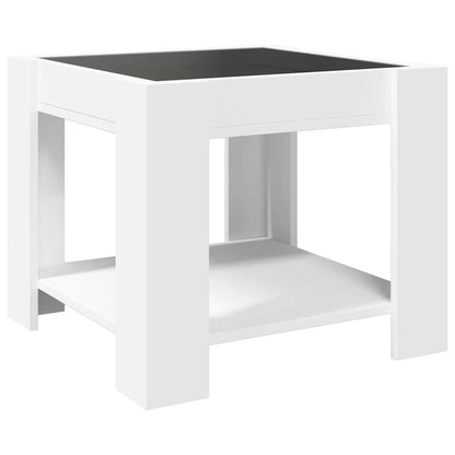 Tavolino Salotto con LED Bianco 53x53x45 cm Legno Multistrato