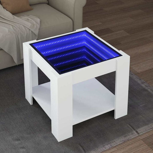 Tavolino Salotto con LED Bianco 53x53x45 cm Legno Multistrato | homemem39