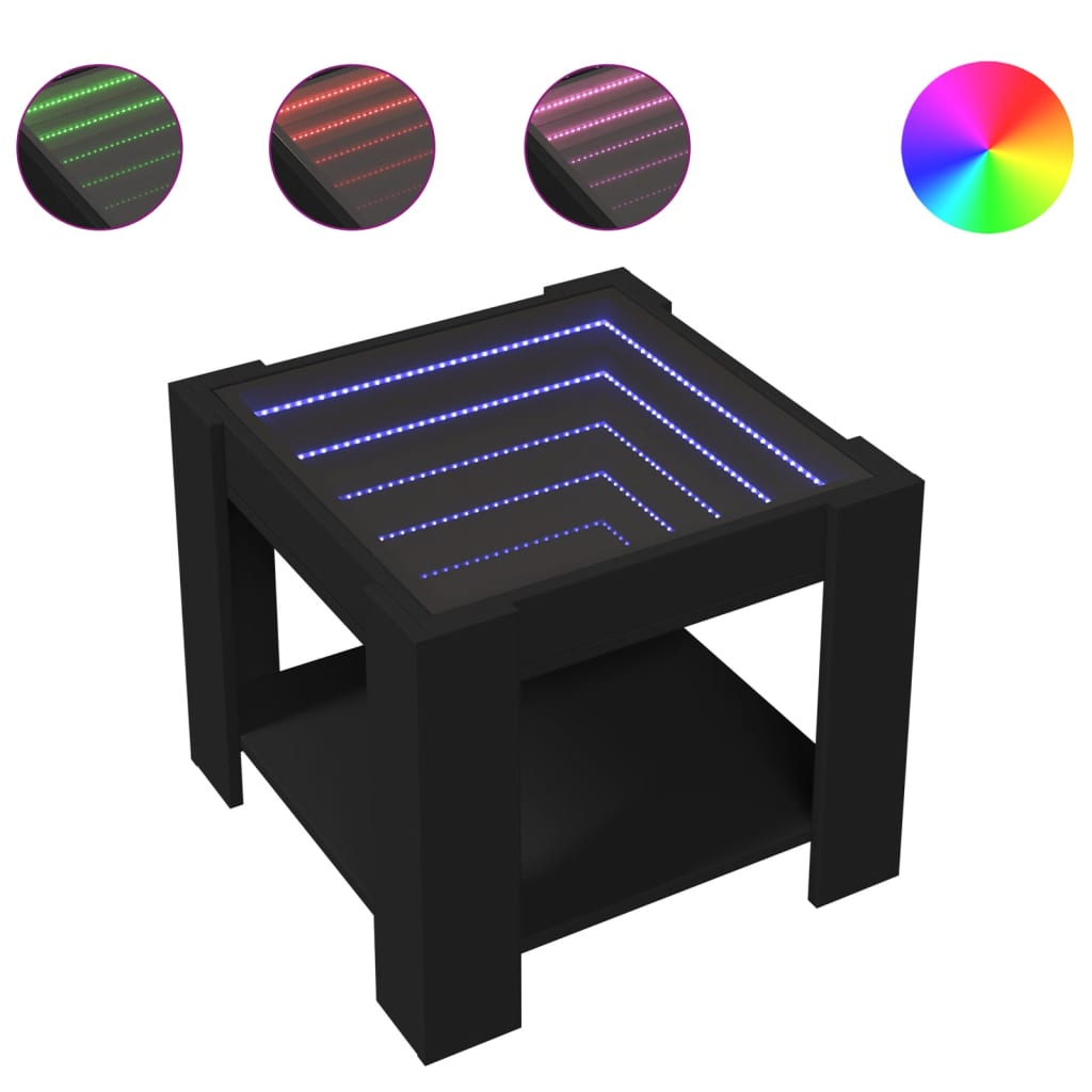 Tavolino Salotto con LED Nero 53x53x45 cm Legno Multistrato | homemem39