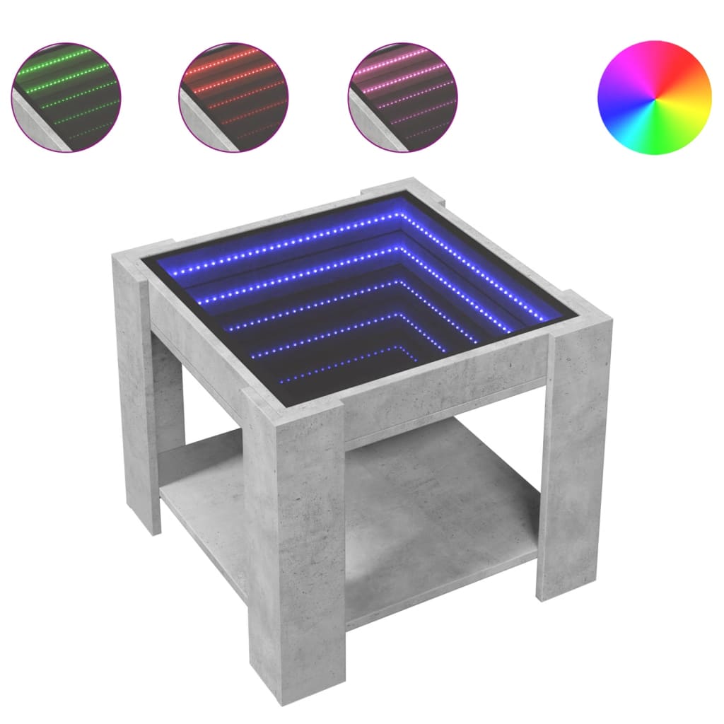 Tavolino Salotto con LED Grigio Cemento 53x53x45 cm Multistrato
