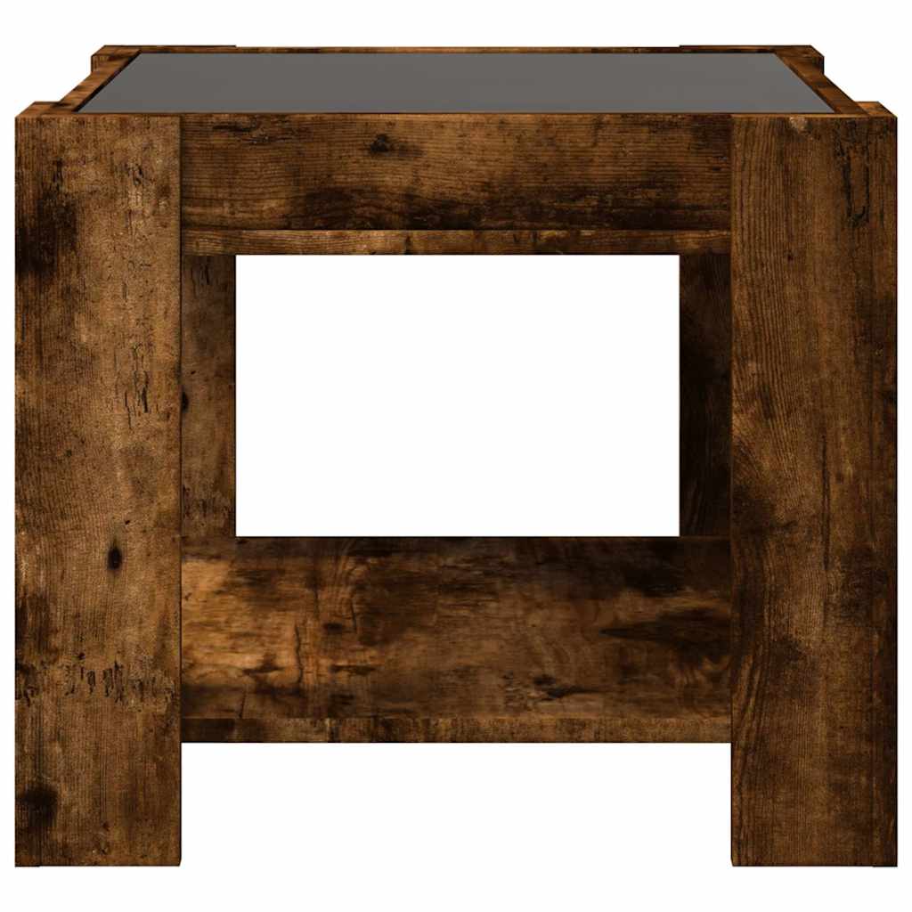 Tavolino Salotto con LED Rovere Fumo 53x53x45 cm Multistrato