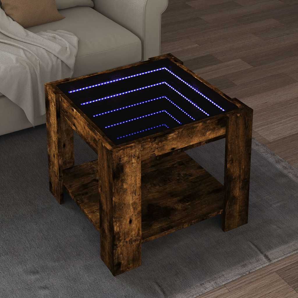 Tavolino Salotto con LED Rovere Fumo 53x53x45 cm Multistrato | homemem39