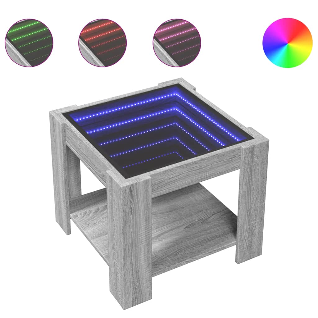 Tavolino Salotto con LED Grigio Sonoma 53x53x45 cm Multistrato | homemem39