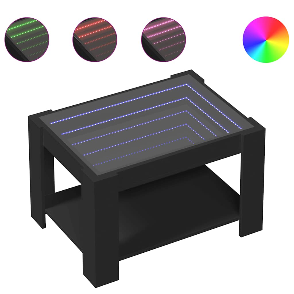 Tavolino Salotto con LED Nero 73x53x45 cm Legno Multistrato