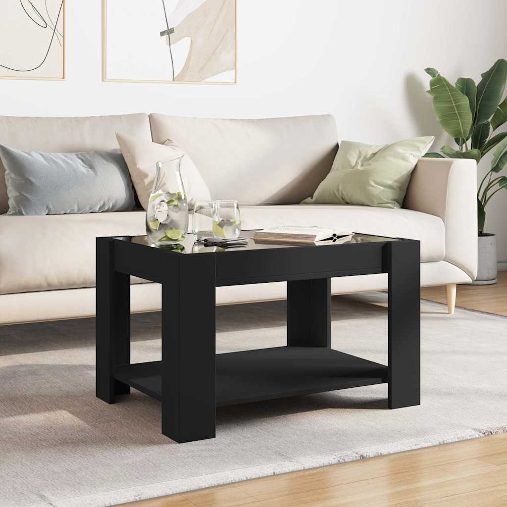 Tavolino Salotto con LED Nero 73x53x45 cm Legno Multistrato