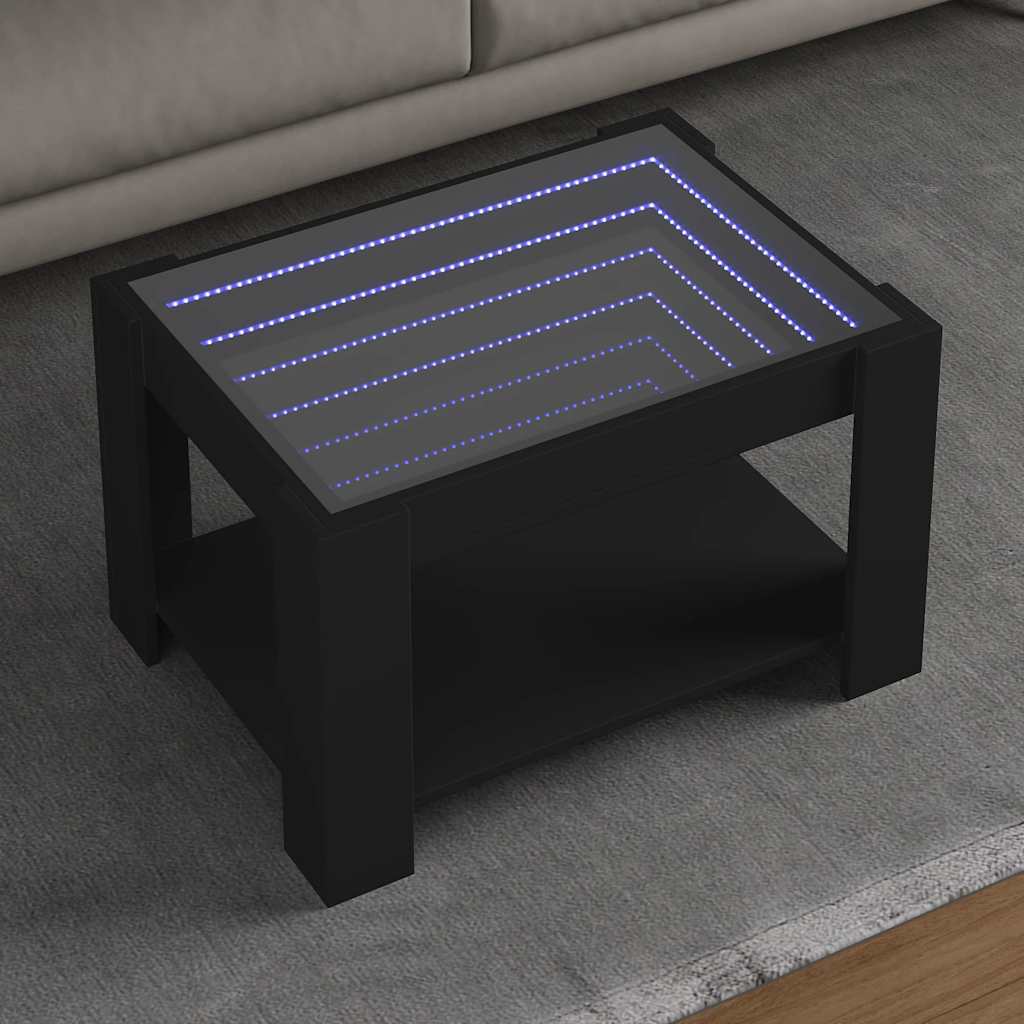 Tavolino Salotto con LED Nero 73x53x45 cm Legno Multistrato | homemem39