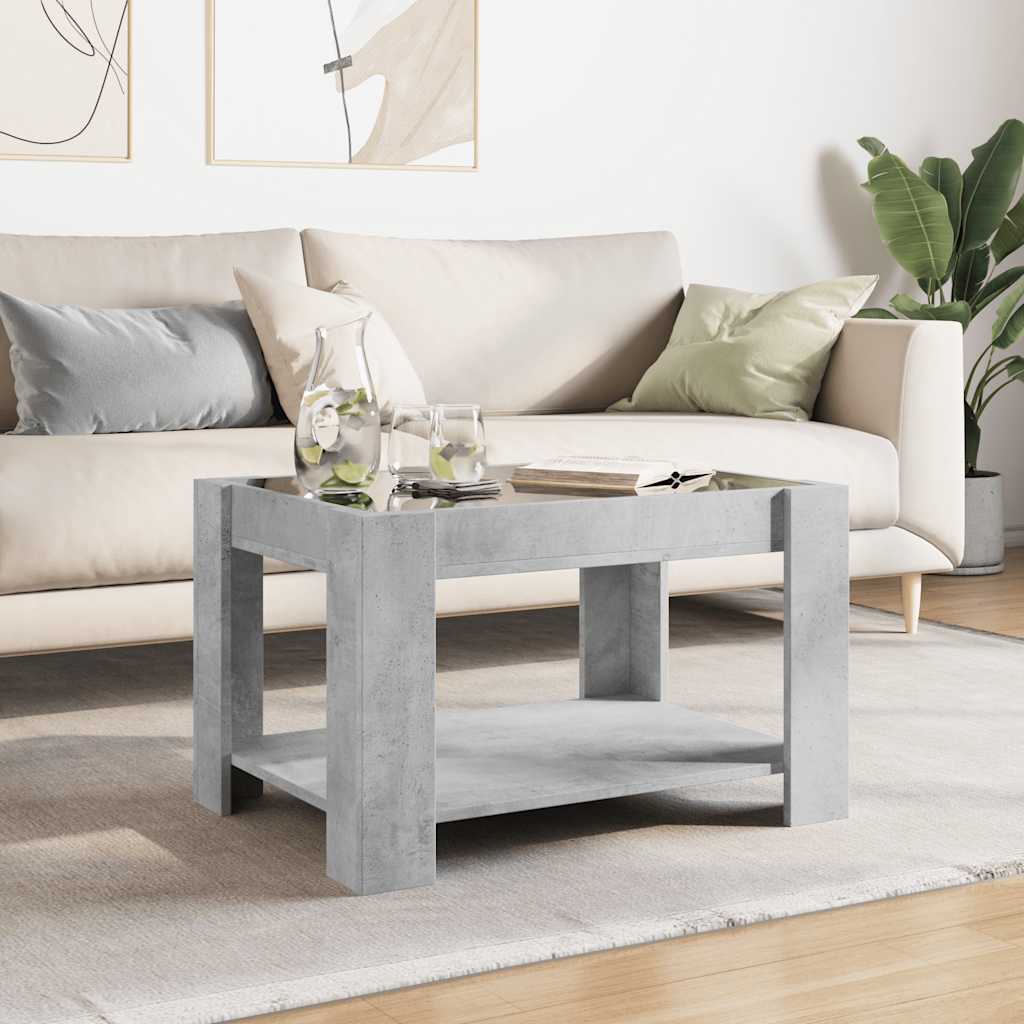 Tavolino Salotto con LED Grigio Cemento 73x53x45 cm Multistrato