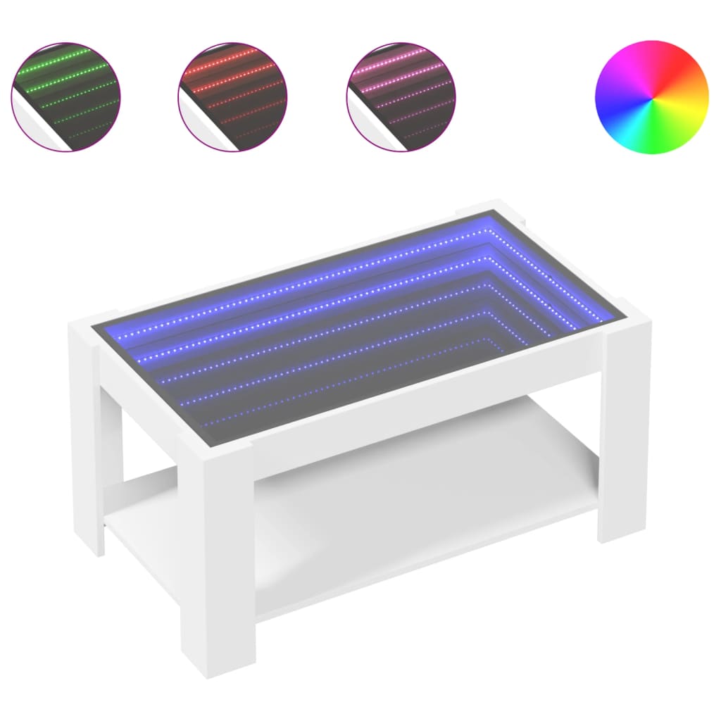 Tavolino Salotto con LED Bianco 93x53x45 cm Legno Multistrato | homemem39