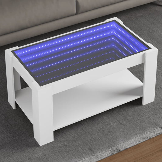 Tavolino Salotto con LED Bianco 93x53x45 cm Legno Multistrato | homemem39