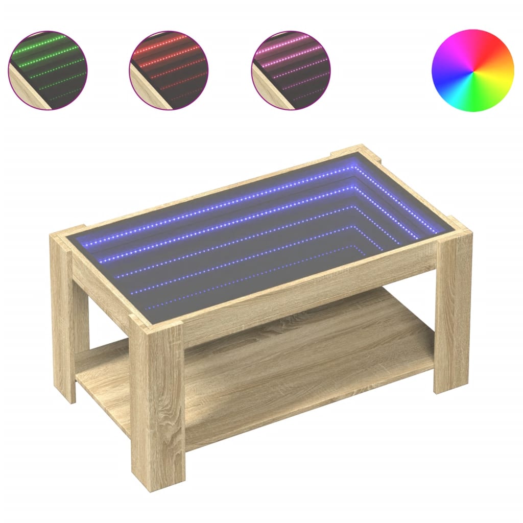 Tavolino Salotto con LED Rovere Sonoma 93x53x45 cm Multistrato | homemem39
