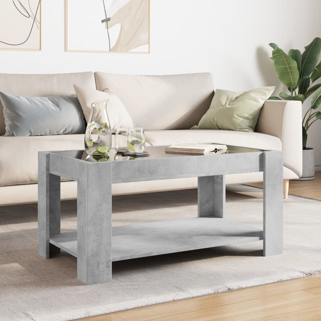 Tavolino Salotto con LED Grigio Cemento 93x53x45 cm Multistrato