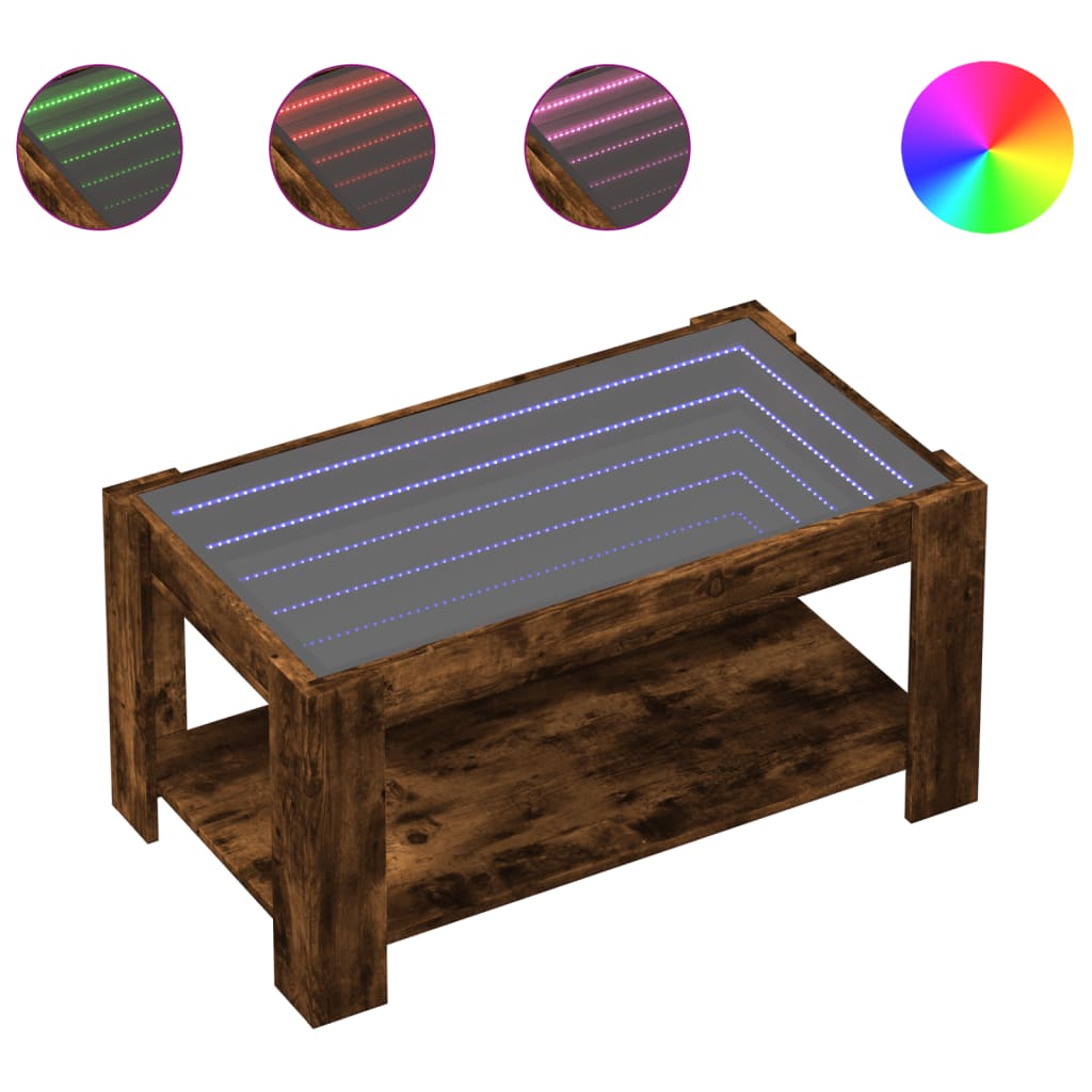 Tavolino Salotto con LED Rovere Fumo 93x53x45 cm Multistrato | homemem39