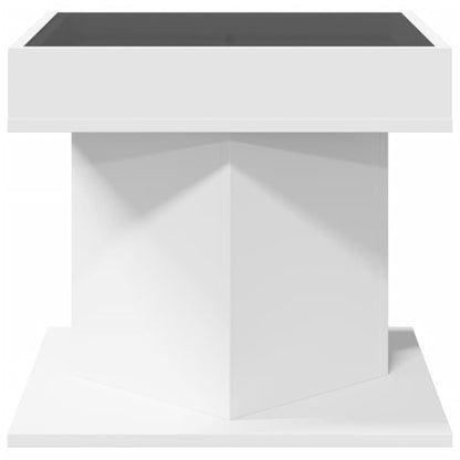 Tavolino Salotto con LED Bianco 50x50x45 cm Legno Multistrato | homemem39
