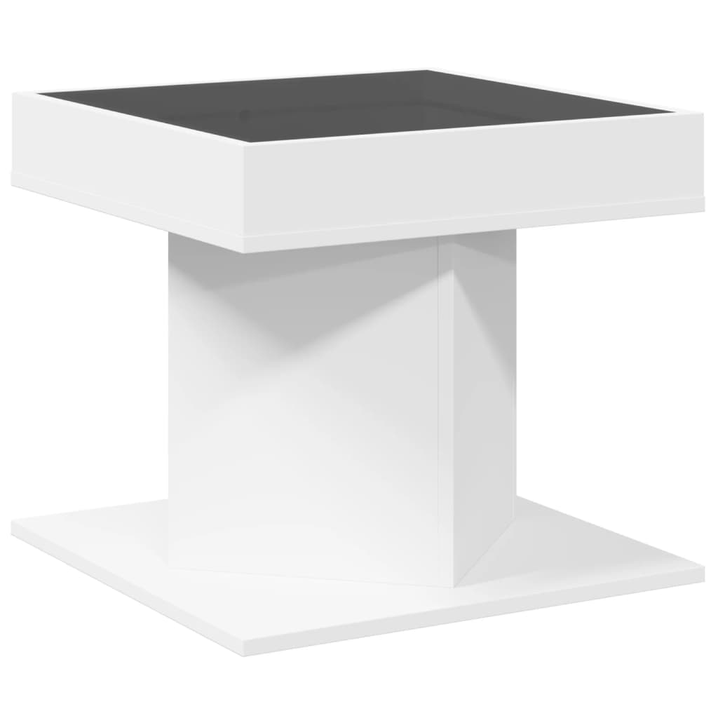 Tavolino Salotto con LED Bianco 50x50x45 cm Legno Multistrato | homemem39