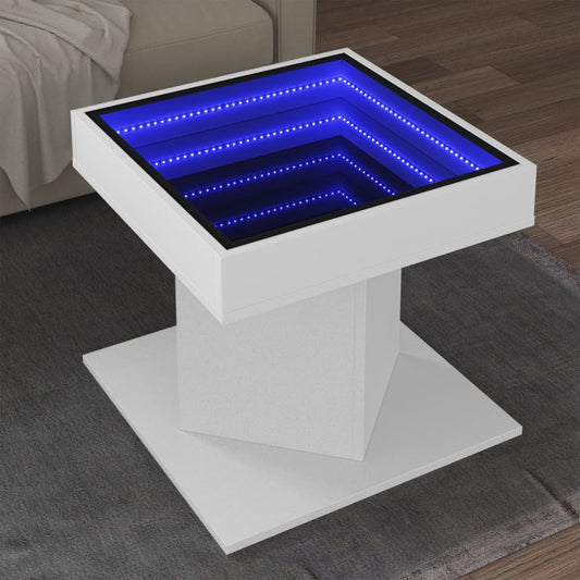 Tavolino Salotto con LED Bianco 50x50x45 cm Legno Multistrato | homemem39