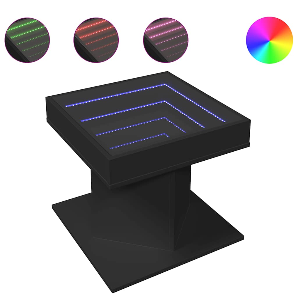 Tavolino Salotto con LED Nero 50x50x45 cm Legno Multistrato | homemem39