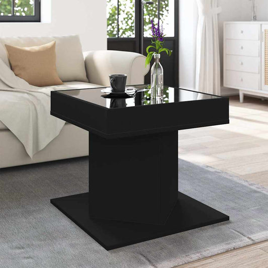 Tavolino Salotto con LED Nero 50x50x45 cm Legno Multistrato | homemem39