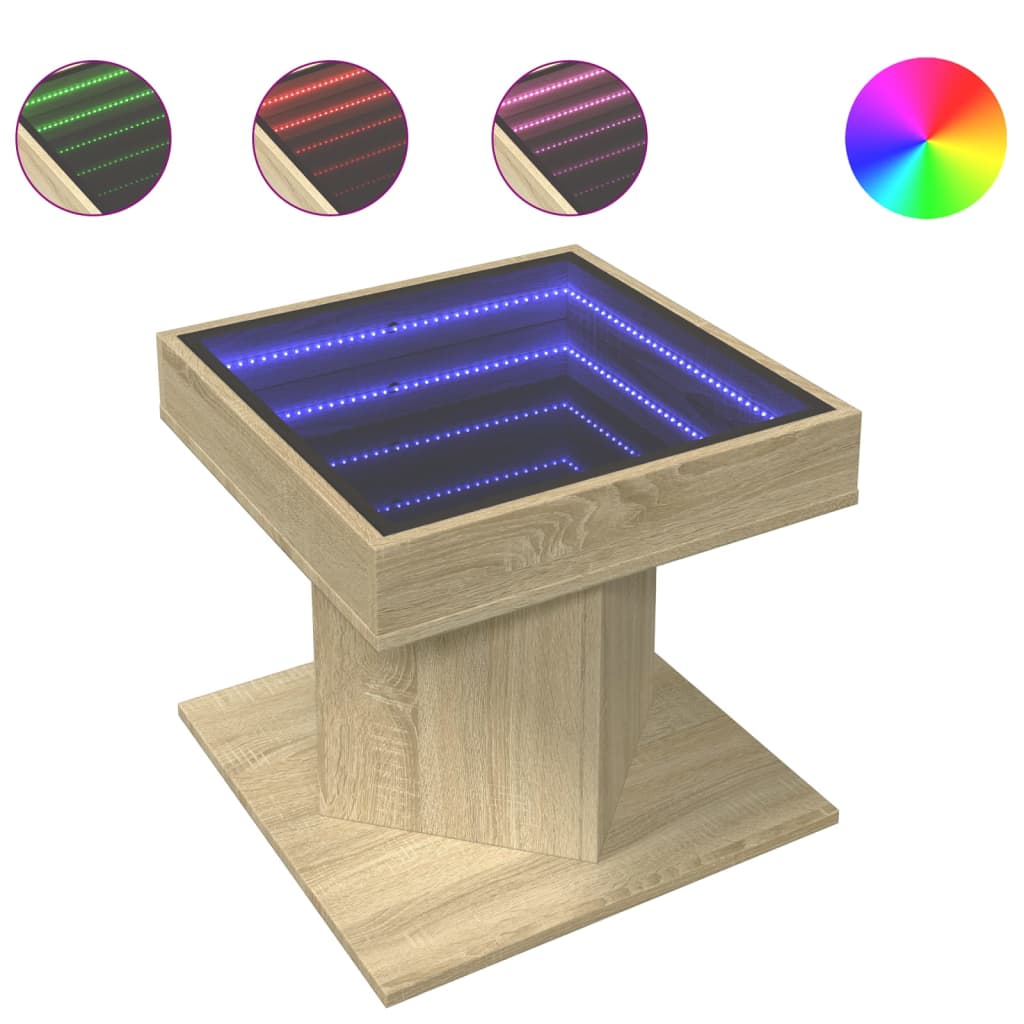 Tavolino Salotto con LED Rovere Sonoma 50x50x45 cm Multistrato | homemem39