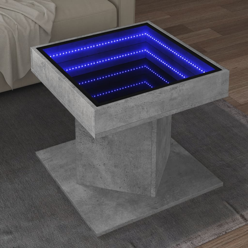 Tavolino Salotto con LED Grigio Cemento 50x50x45 cm Multistrato
