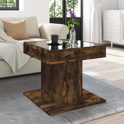 Tavolino Salotto con LED Rovere Fumo 50x50x45 cm Multistrato