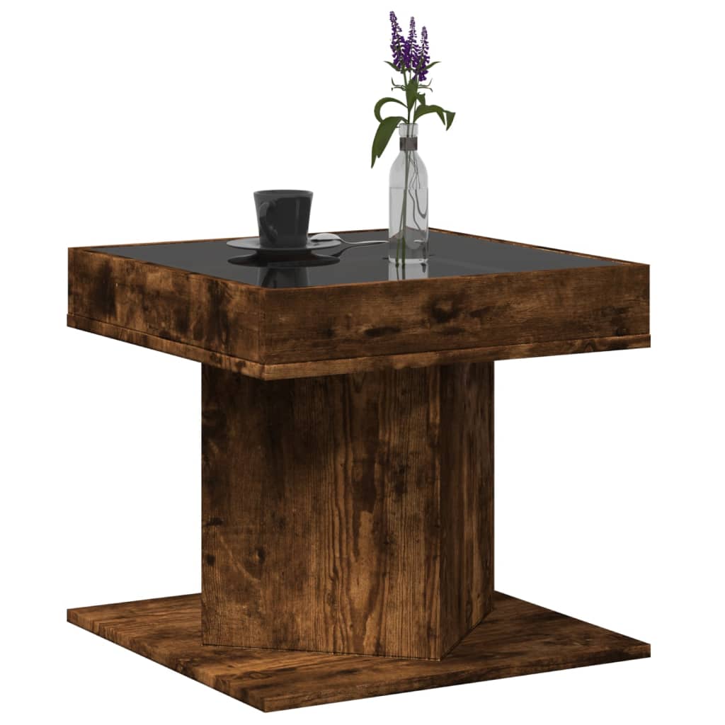 Tavolino Salotto con LED Rovere Fumo 50x50x45 cm Multistrato