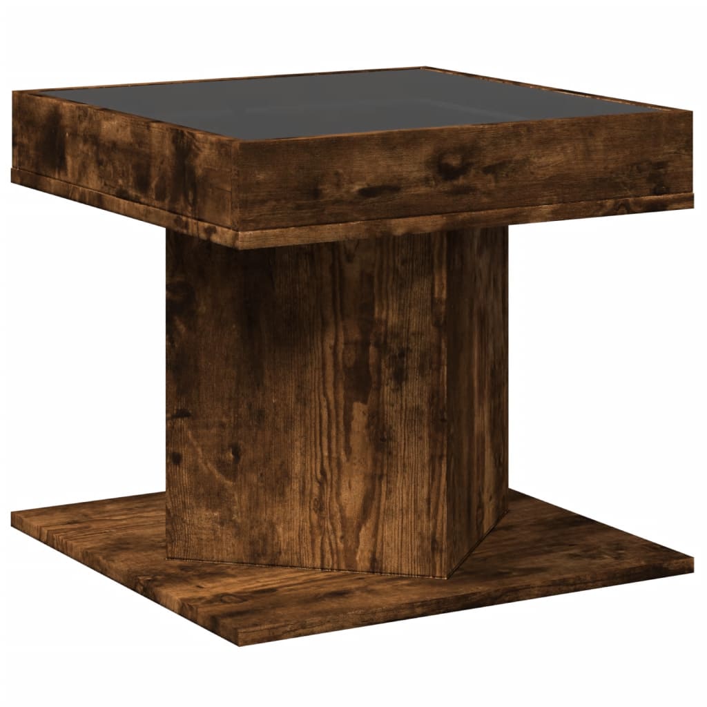 Tavolino Salotto con LED Rovere Fumo 50x50x45 cm Multistrato