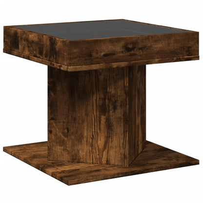 Tavolino Salotto con LED Rovere Fumo 50x50x45 cm Multistrato