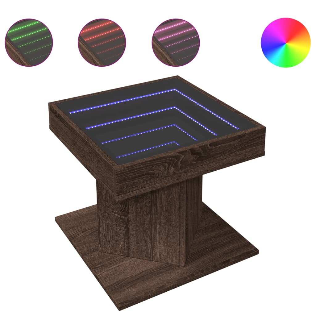 Tavolino Salotto con LED Rovere Marrone 50x50x45 cm Multistrato | homemem39