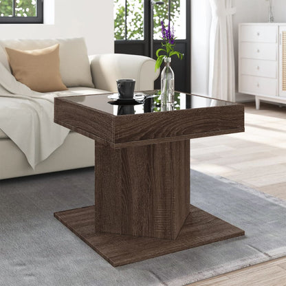 Tavolino Salotto con LED Rovere Marrone 50x50x45 cm Multistrato