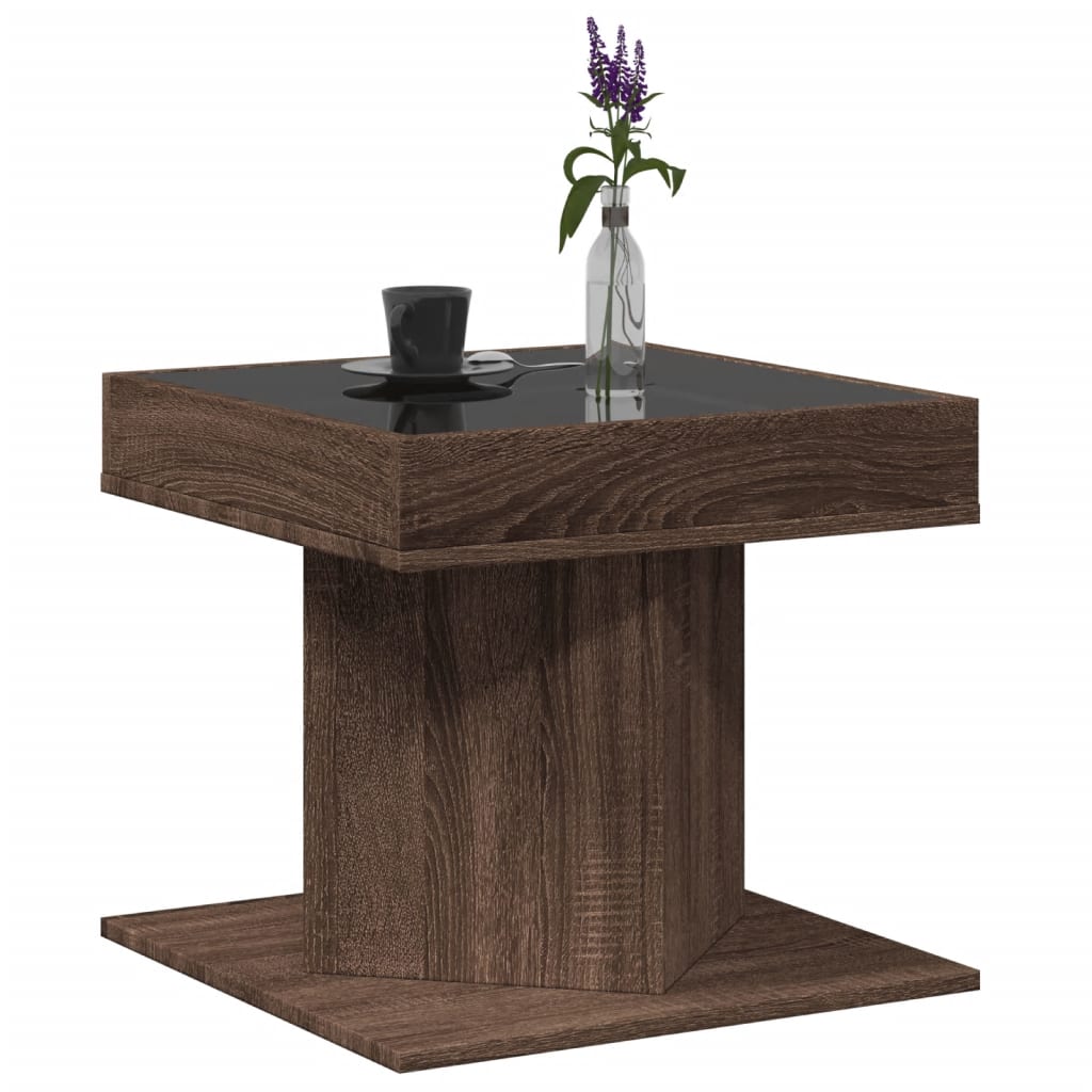 Tavolino Salotto con LED Rovere Marrone 50x50x45 cm Multistrato