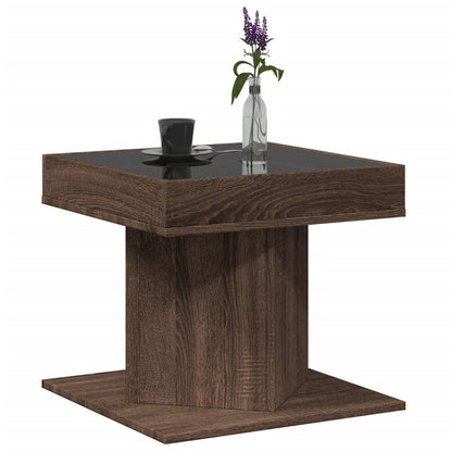 Tavolino Salotto con LED Rovere Marrone 50x50x45 cm Multistrato