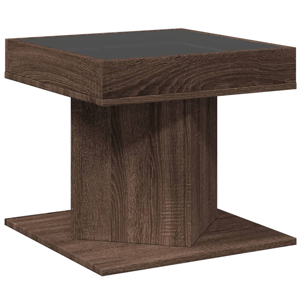 Tavolino Salotto con LED Rovere Marrone 50x50x45 cm Multistrato