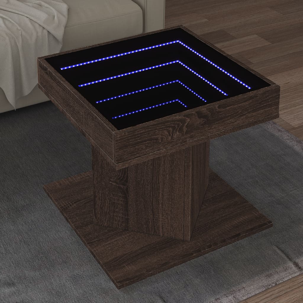 Tavolino Salotto con LED Rovere Marrone 50x50x45 cm Multistrato | homemem39