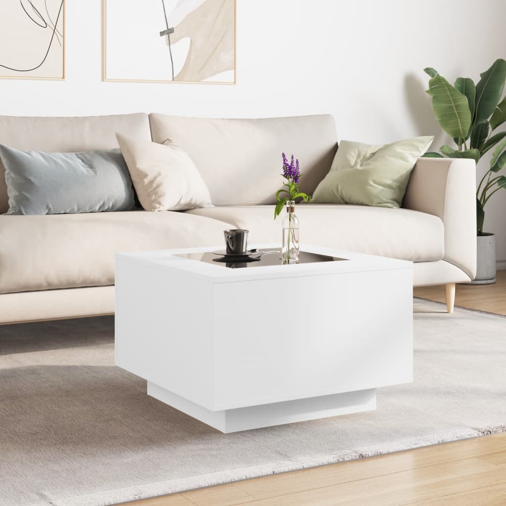 Tavolino Salotto con LED Bianco 60x60x40 cm Legno Multistrato