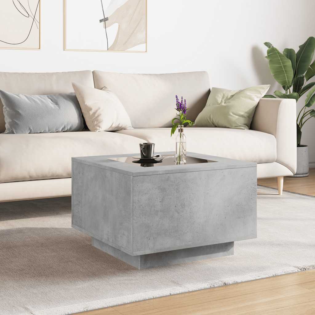 Tavolino Salotto con LED Grigio Cemento 60x60x40 cm Multistrato