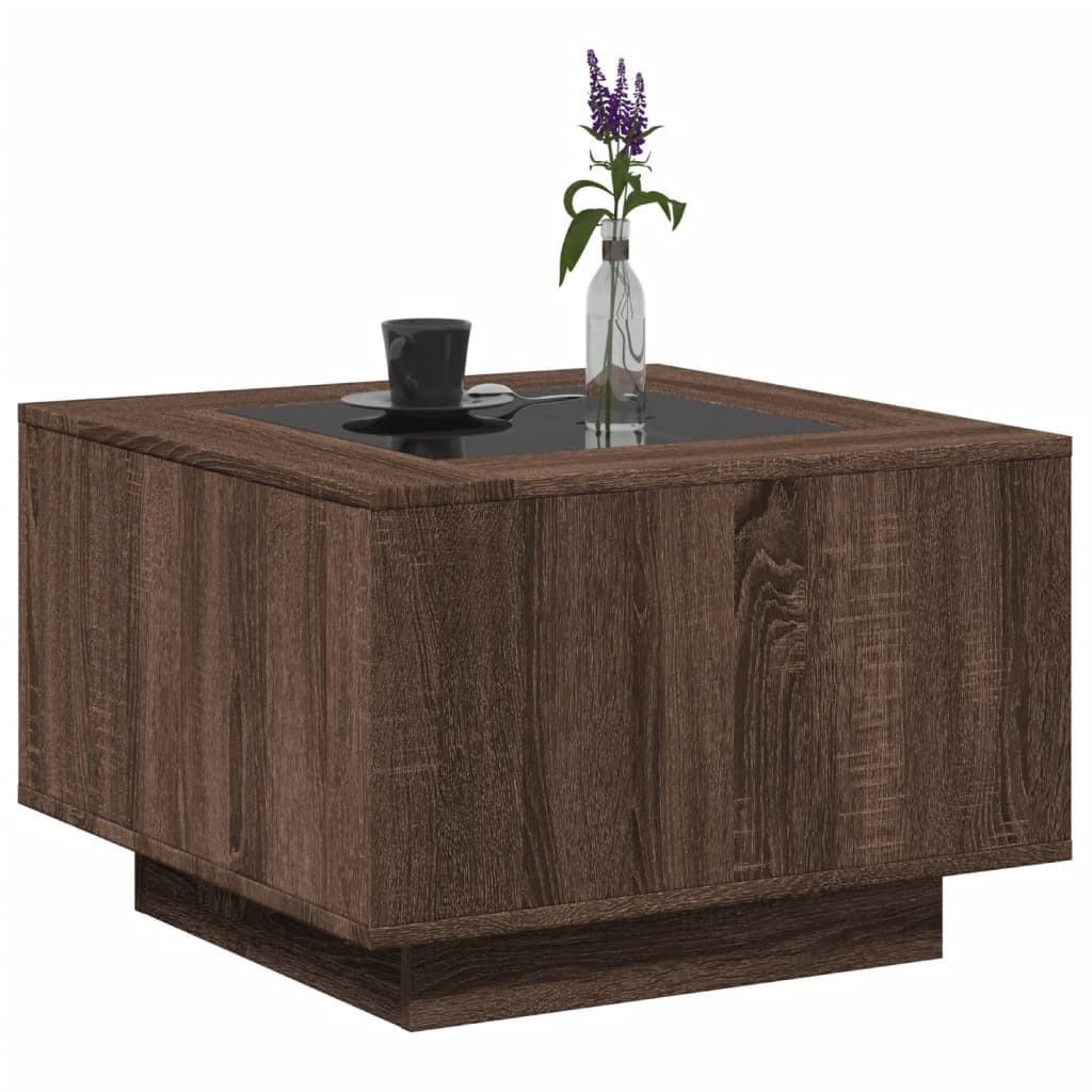 Tavolino Salotto con LED Rovere Marrone 60x60x40 cm Multistrato | homemem39