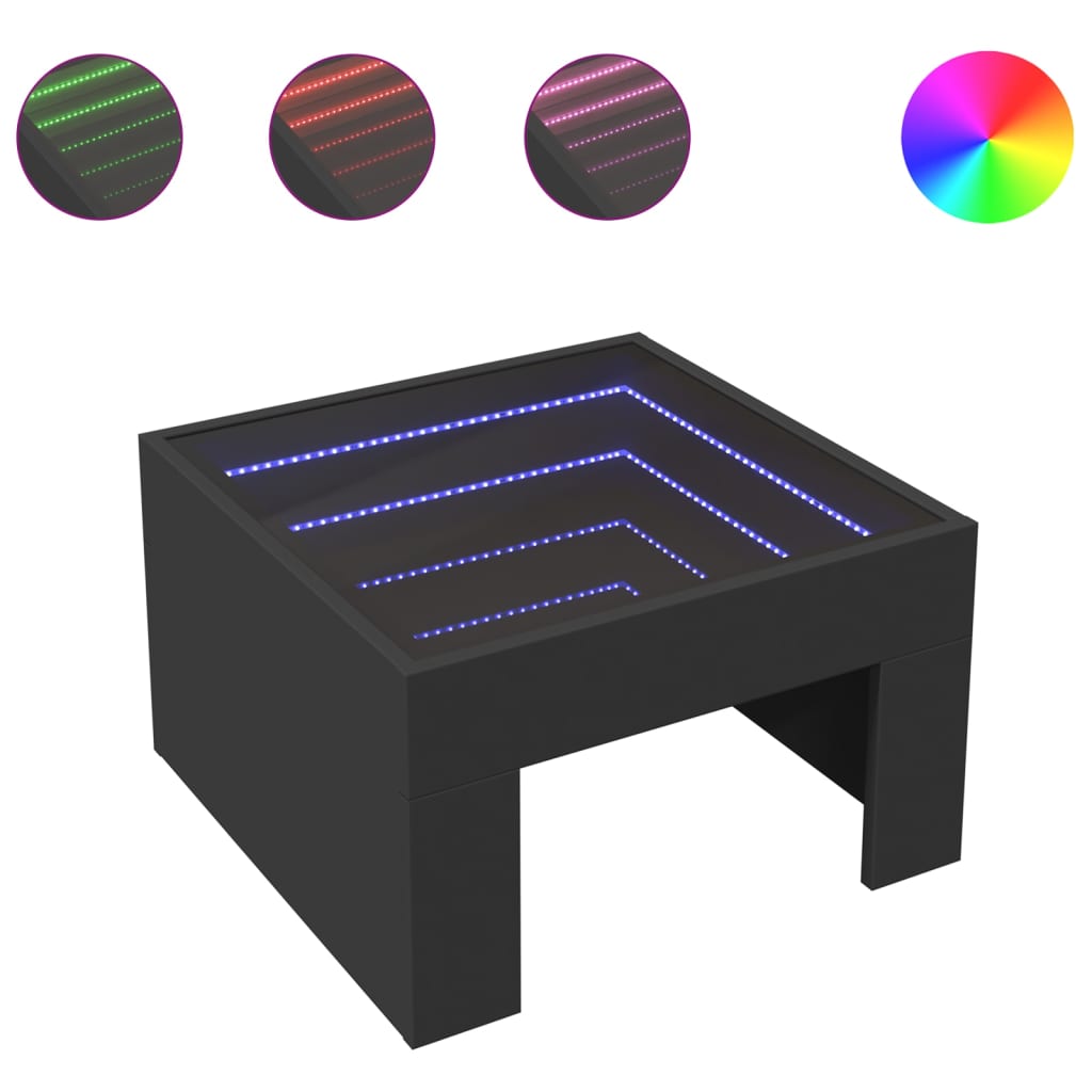 Tavolino da Salotto con LED Infinity Nero 50x50x30 cm | homemem39
