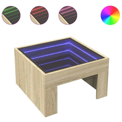 Tavolino da Salotto con LED Infinity Rovere Sonoma 50x50x30 cm