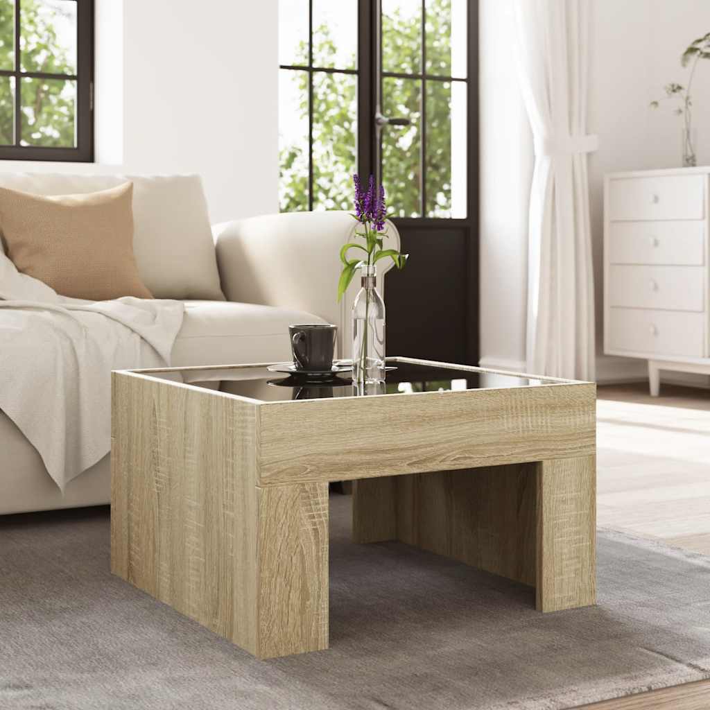 Tavolino da Salotto con LED Infinity Rovere Sonoma 50x50x30 cm