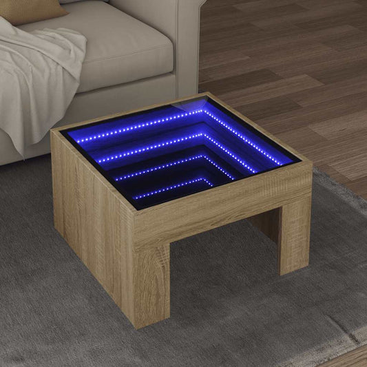 Tavolino da Salotto con LED Infinity Rovere Sonoma 50x50x30 cm | homemem39