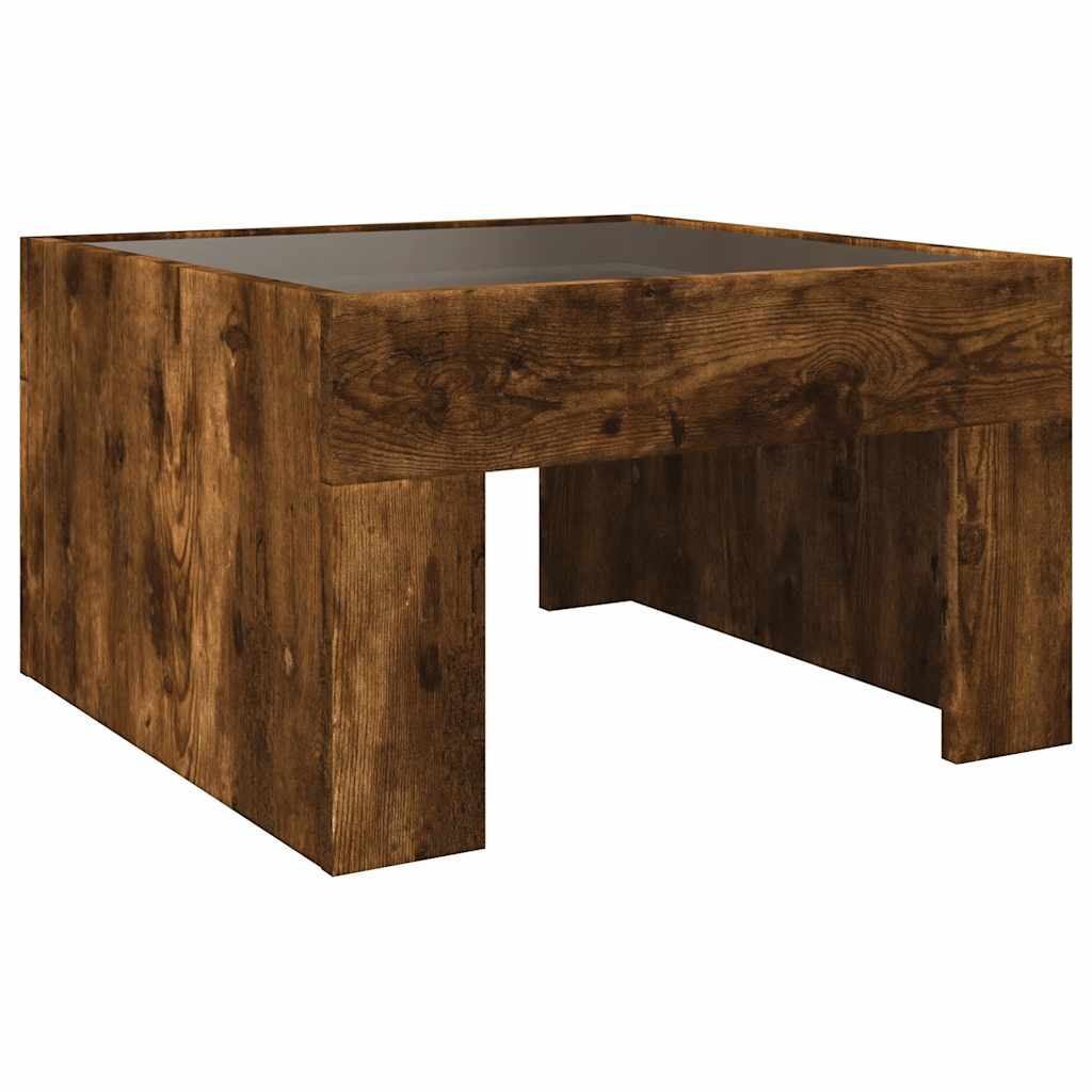 Tavolino da Salotto con LED Infinity Rovere Fumo 50x50x30 cm