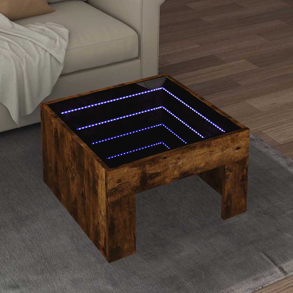 Tavolino da Salotto con LED Infinity Rovere Fumo 50x50x30 cm | homemem39