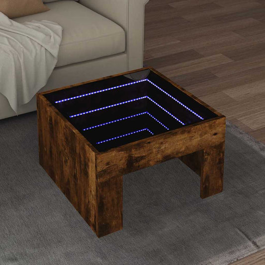 Tavolino da Salotto con LED Infinity Rovere Fumo 50x50x30 cm | homemem39