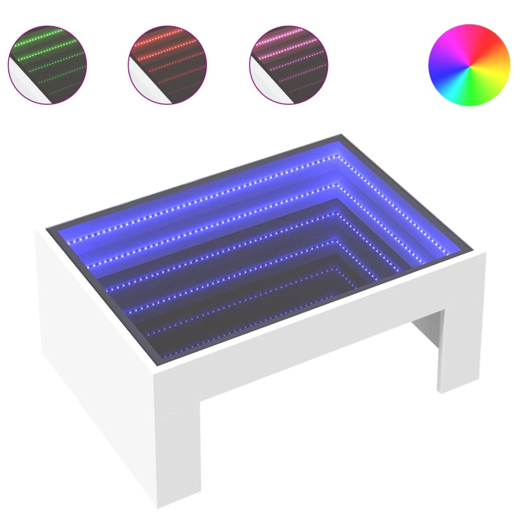 Tavolino da Salotto con LED Infinity Bianco 70x50x30 cm | homemem39