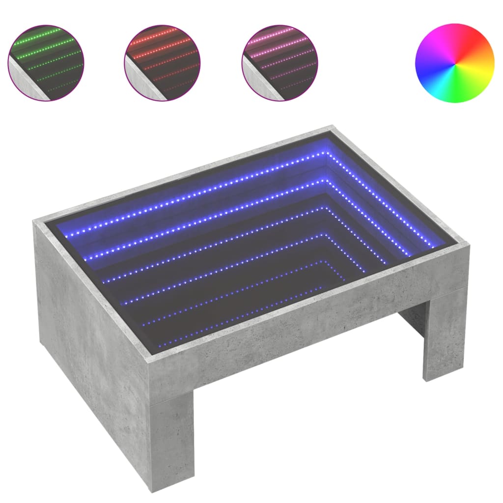 Tavolino da Salotto con LED Infinity Grigio Cemento 70x50x30 cm | homemem39
