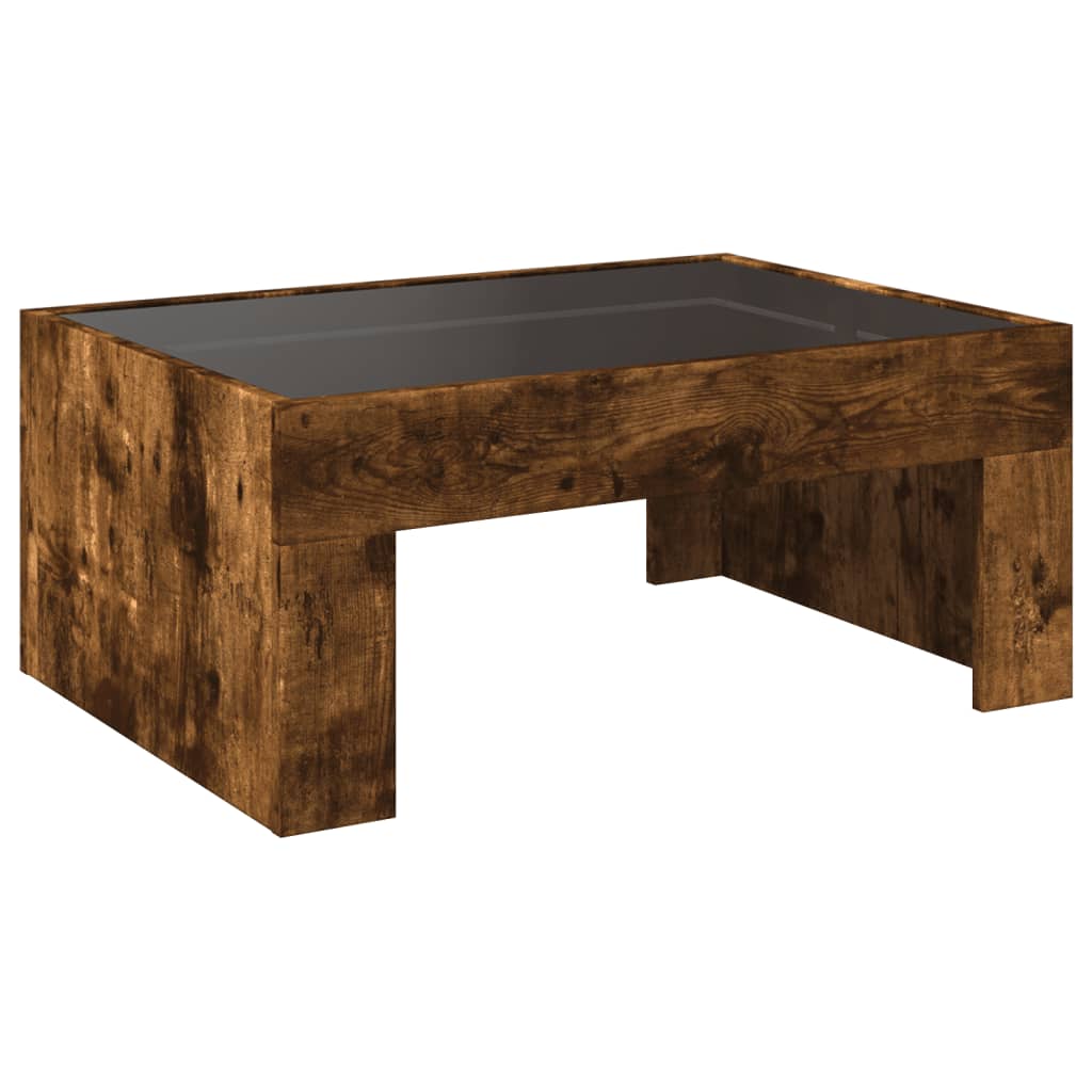 Tavolino da Salotto con LED Infinity Rovere Fumo 70x50x30 cm