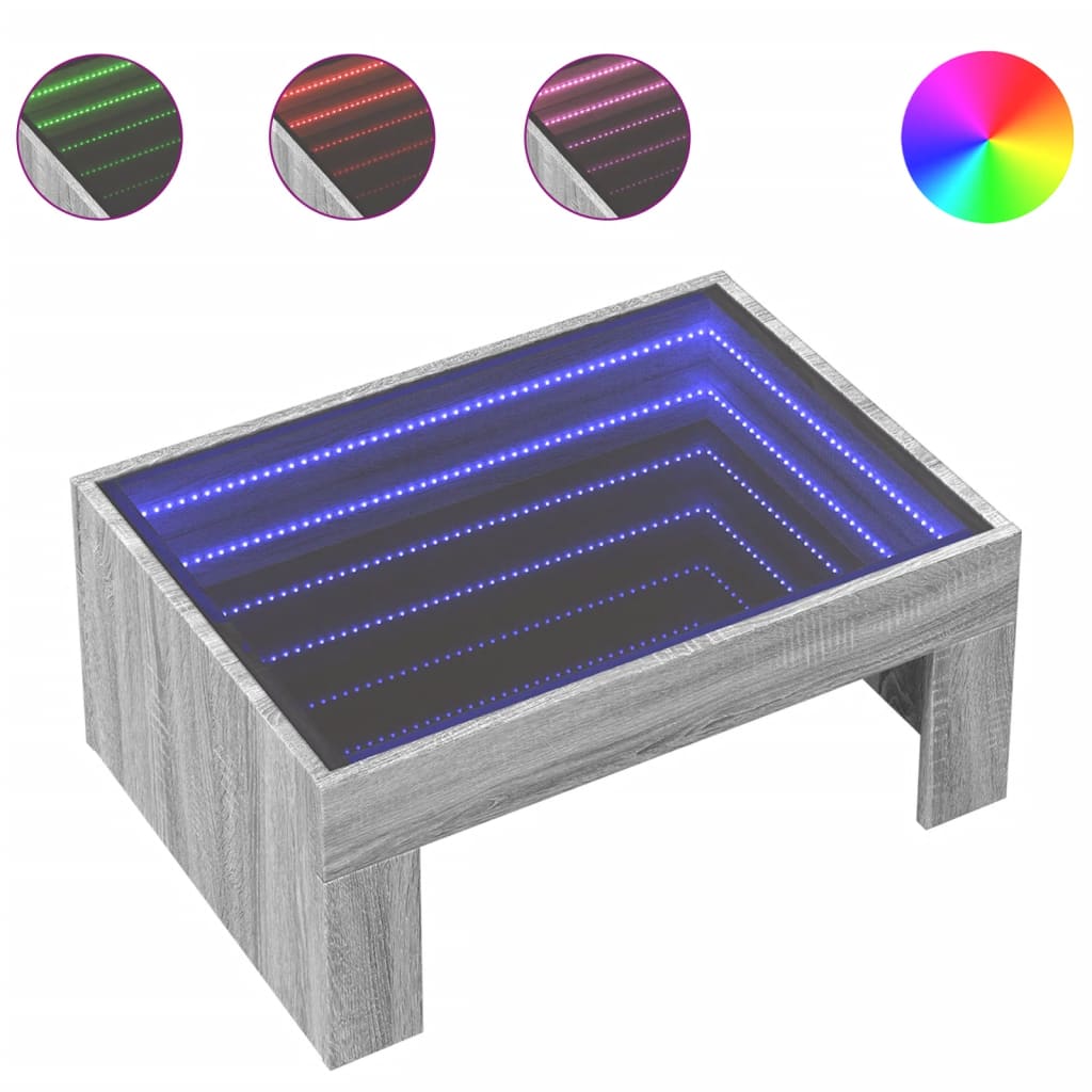 Tavolino da Salotto con LED Infinity Grigio Sonoma 70x50x30 cm | homemem39